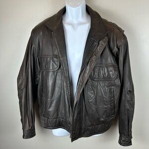 VTG Reed Sportswear Leather Bomber Jacket‎ Mens Brown Thinsulate Removable Vest